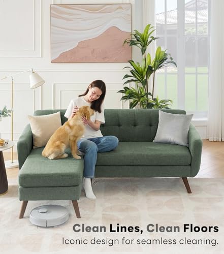 Image of Kingfun L Shaped Couch, 80 inch W Mid-Century Modern Sectional Couches, 3 Seater Sofas with Wide Chaise Lounge for Living Room, Bedroom, Green