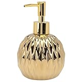 SOLUSTRE Botella de Cerámica Dorada Recargable para Champú y Gel de Ducha con Bomba Dispensador Hermético para Baño y Hotel Envase Reutilizable de Gran Capacidad