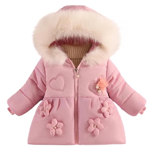 Boys Girls Flowers Jacket Faux Fur Hood Winter Warmth Cute Coat Kids Outdoor Thick Warm Outerwear Soft Youth Coats