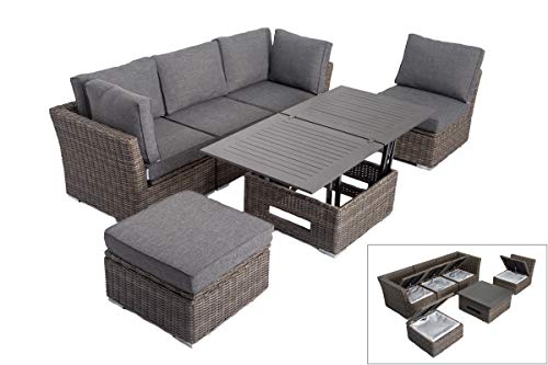 OUTFLEXX Loungemöbel Set, grau, Polyrattan, inkl. Loungetisch, für 5 Personen, wasserfeste Kissenbox – Bild 7