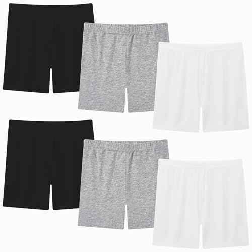 Moitiy Pantalones de ciclismo para niños, pantalones cortos para niñas, pantalones de deporte, pantalones cortos para niños, 2-12 años, 6 pares, negro, gris y blanco, 11-12 años