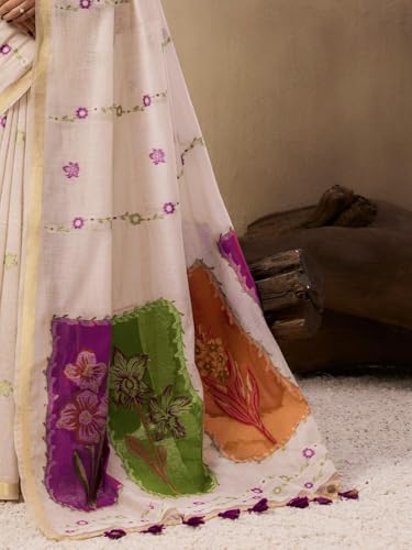 Image of SGF11 Women's Soft Cotton Linen Silk Saree With Unstitched Blouse Piece