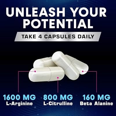 Extra Strength Nitric Oxide Booster - 3X Strength L-Arginine, Citrulline, Beta Alanine - Premium Nitric Booster Natural Energy, Muscle & Heart Support, Bottled in USA for Men & Women - 120 Capsules