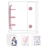 GOKEI シール帳 プラバン 透明 A8 ミニ バインダー 【リフィル×20枚 チャック付きボケット×2枚 下敷き×2枚】 PPシート カードポケット シール台紙 手帳 プリ帳 カードスリーブ 透明シール帳 はがせる バインダー型ノート 女の子 コラージュノート (ピンク)