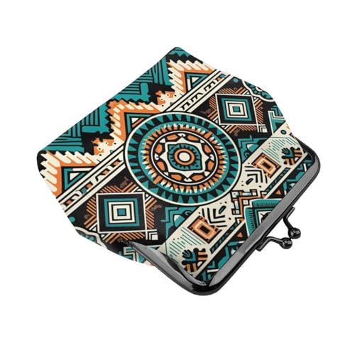 Pu Leather Buckle Coin Purse Colorful-Aztec-Pattern Girls Kiss-Lock Change Purse Wallets3
