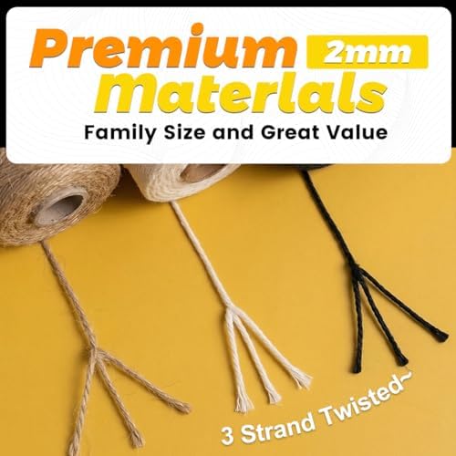 PerkDecor Twine String Natural Jute Twine & Cotton Twine Bundle - Bulk Packing Twine for Crafts, Gift Wrapping String, Gardening Twine, Home Decor (3 Rolls, 984ft, 2mm) - 1