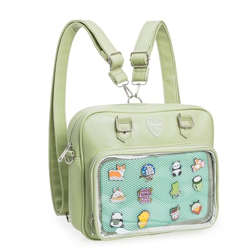 Image of Square Kawaii Ita Bag Crossbody Shoulder Backpack With Insert Pin Display | Large Space For Dolls & Badges, For Anime Kpop Lovers Daily Outings