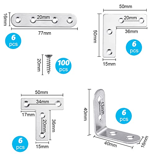DECARETA Metal Bracket Angle Connector Set 24 Pieces Stainless Steel ...