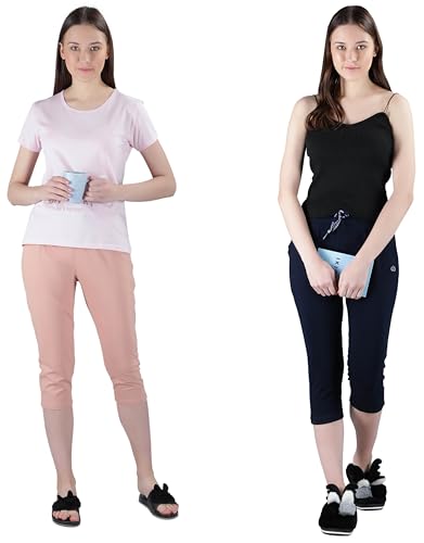 Image of Club A9 Women Cotton, Solid, Capri Pants | Lounge Pants | 3 /4th Pants - Pack of 2