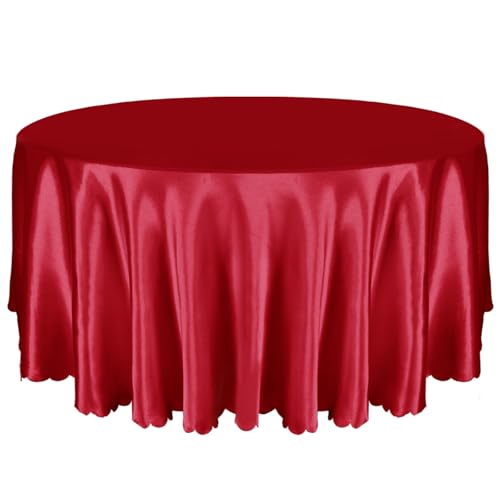 Entisn 1 Pack 120 Inch Round Satin Tablecloth, Red, for 8-12 Seats