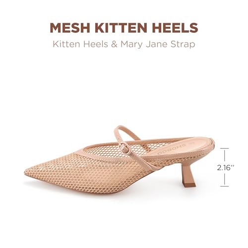 Women's Pointed Toe Kitten Heels Mesh Dress Sandals Slip On Pump Shoes with Strap for Casual Party Office2