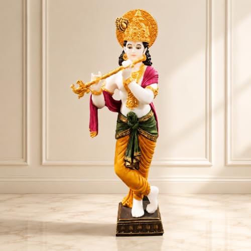 Image of ARMONIA Lord Krishna Idol Marble Dust Statue Murti | Krishana Sculpture for Home Decor, Pooja, Mandir & Gifting Item |Best Gift for Housewarming (14.9 Inches, Multicolor) (Including Microfiber Cloth)