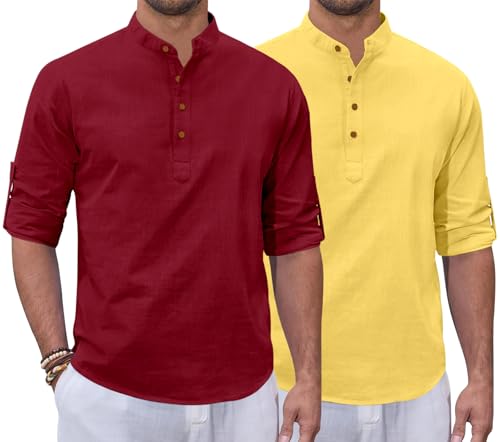 Image of Zombom Combo of Men's Casual Solid Cotton Polyester Blend Full Sleeve Straight Kurta Shirt (Pack of 2)