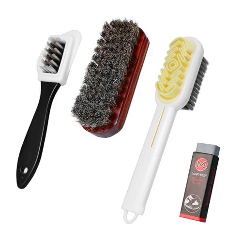 LUBOXIN Juego de 4 Cepillos de Ante para Zapatos, Cepillo Ante, Cepillo para Ante y Nubuck, 2 en 1 Cepillos de Crepe Limpieza con Borrador de Gamuza para el Cuidado de Gamuza, Nubuck, Ante