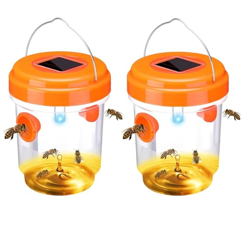 Piege A Frelon Asiatique Exterieur,Piege Frelon Asiatique Piege Guepes Et Frelons Exterieur,Amovible Et RéUtilisable PièGe à Suspendre Contre, Piège à Insectes à lumière LED Solaire.