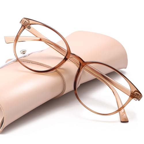 miyya Blue Light Blocking Glasses with Protective Case, Round Transparent Frames for Comfort & Eye Strain Relief