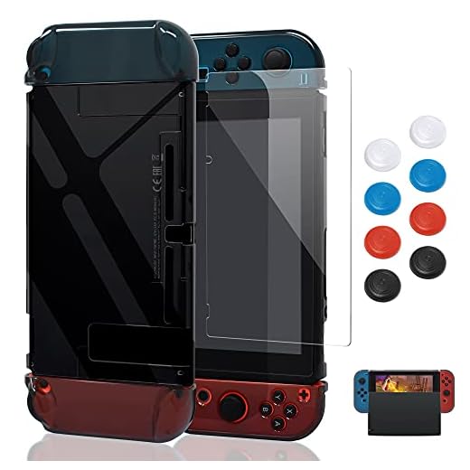 Case Compatible with Nintendo Switch, Fit The Dock Station, Protective Accessories Cover Compatible with Joy Con Controller and Console Dockable with a Tempered Glass Screen Protector