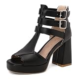 KKdhsfy Sandales pour Femmes 12CM avec Plateforme, Brides parallèles, Talons épais, Bottes zippées,Noir,40 EU