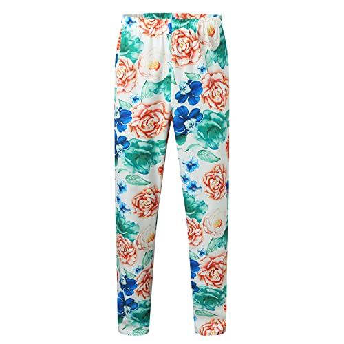 Men Collar Set Casual Stand Short Sleeve Hawaii Print Fashion Shirt Pant Suit 2 Piece Outfits Mens Suit Jacket White #TOP3