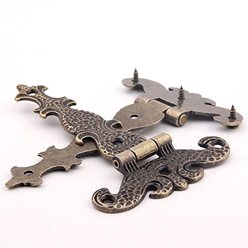 Lxoraziy 4-Piece Retro Bronze Hinges, Zinc Alloy T-Shaped Hinges for Cupboard Drawer, Bookshelf, Wooden Box - Image 2