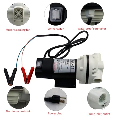 Image of DC12V DEF Transfer Pump for Diesel Exhaust Fluid (DEF) Drum Compatible Power Cord Diaphragm Irrigation Self priming Electric water pump 10.6 GPM 23PSI, 14.3lb, Lift 11m, Power 350W