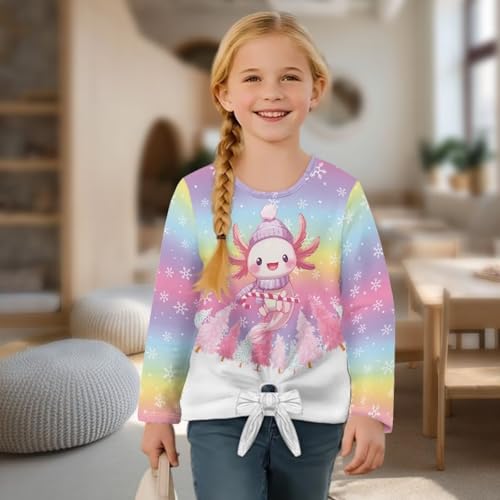 Girls Long Sleeve Shirt with Front Tie Children Crewneck T-Shirt Cute Girls Tops4