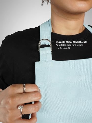 Image of Kitchen Apron - 100% Cotton, Adjustable Neck strap, Large Pocket - Unisex Apron for Men & Women - Cooking, Baking, BBQ, Gardening - Solid Colours, Striped and Checkered Patterns