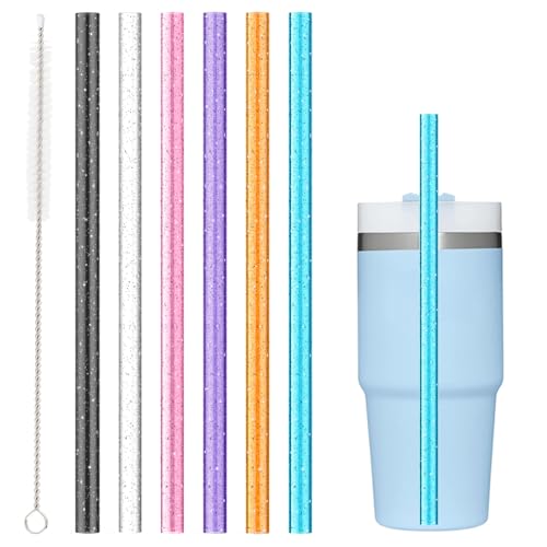 Image of Replacement Straw Compatible with Stanley 14 oz 20 oz Cup Tumbler, 6 Pack Reusable Straw with Cleaning Brush, Plastic, Clolors