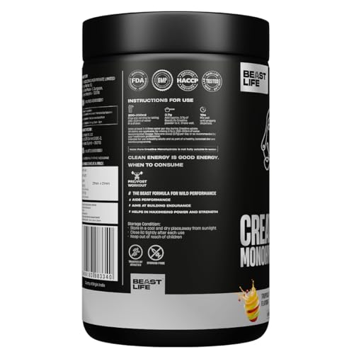 Image of BEASTLIFE Super Micronized Creatine Monohydrate Powder 500g | 135 Servings Tropical Tango Flavor | NABL Lab Tested | Premium Sports Nutrition for Strength & Performance