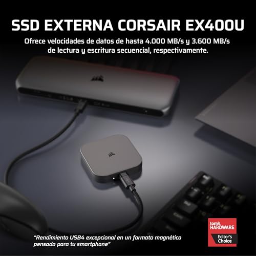SSD externo 2TB CORSAIR EX400U USB4 portatil con cable USB-C gris 2