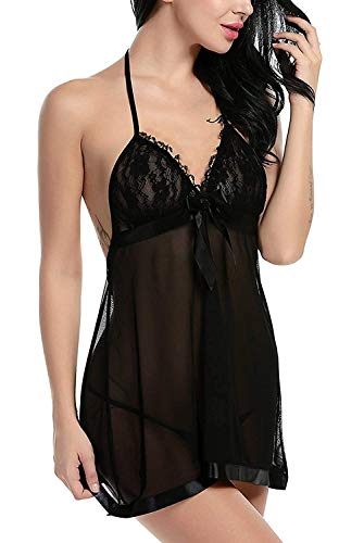 Image of Mount Edge Baby Cotton Doll Honeymoon Lingerie Maxi Nightwear Nighty Satin Sexy Shorts Women Honeymoon Bra Panty hot Sexy Night Dress Bra Set Sexy (Free Size, Black)