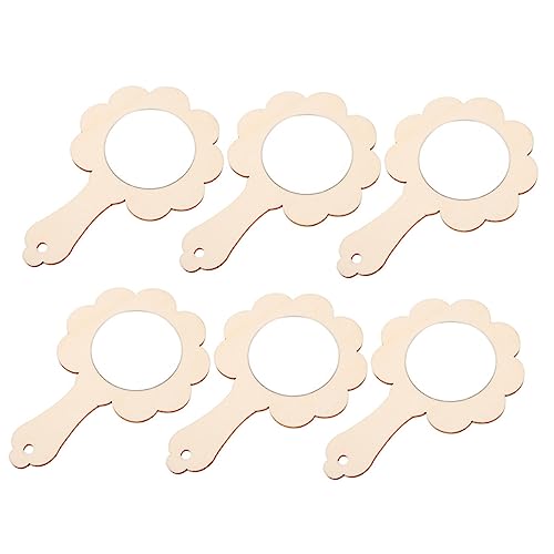 Kisangel 6 Espejos De Tocador para Mini Espejos De Juguete para Espejo De Mano Pequeño Espejo De Mano Pequeño Espejo Redondo Pequeño Espejos De Madera Color Caqui para Habitación De