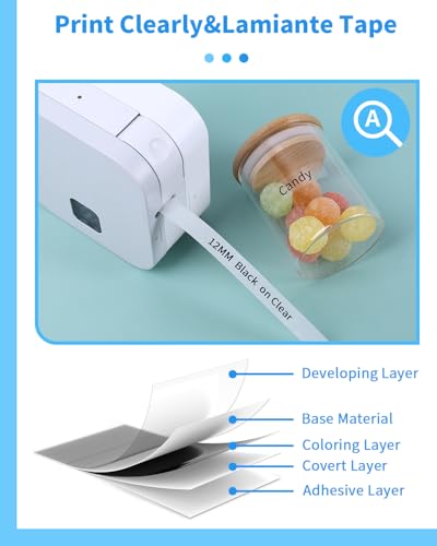 MarkField TZe-131 12mm Clear Schriftband Kompatibel mit Brother P-touch Bänder TZe131 TZ Transparent Band für PT-H100LB H105 H107 H110 Cube D210/vp D410 P700 1000 1080, 3 Pack Schwarz auf klar