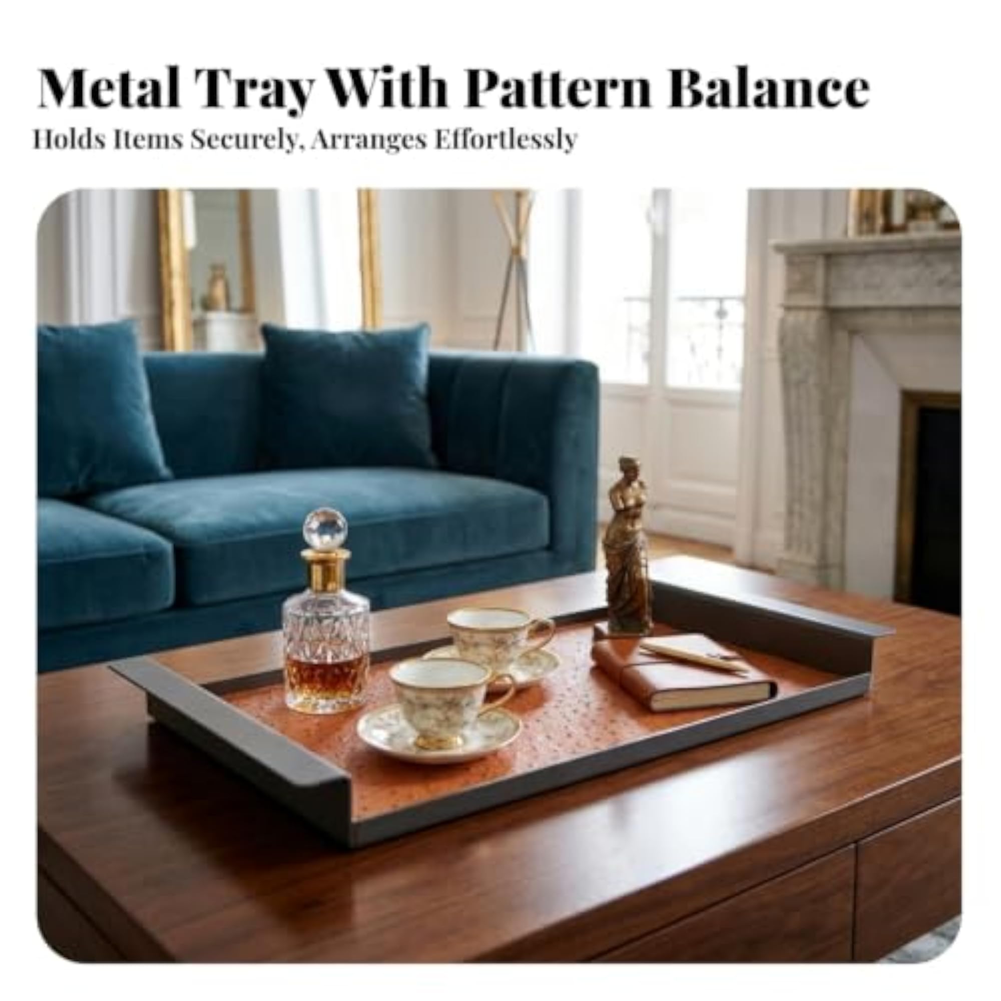 Elegant Decorative Tray with Raised Edges, Sturdy Catchall