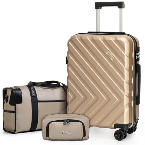 Image of 3 piece Carry on luggage 22x14x9 airline approved, Champagne | Removable Spinner Wheels ABS Hard Case TSA, combination lock(20 inch /DB /TB)