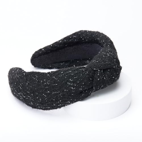 FunCosta Knotted Headband for Women Hair Twist Wide Headband Hand-sewed (Black with snow)