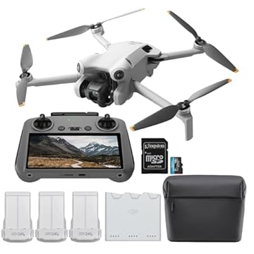 Combo Mini 4 Pro Fly More (RC 2) Drone com cartão de memória de 128 GB - Mini drone de câmera leve e dobrável com vídeo 4K HDR, disparo vertical verdadeiro e recursos inteligentes (2 itens)