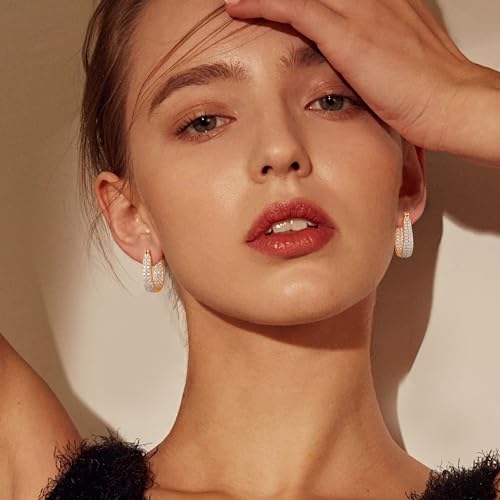 Gacimy Gold Oval Hoop Earrings for Women 14K Real Gold Plated, Chunky Gold Earrings Hoops for Women with Cubic Zirconia3