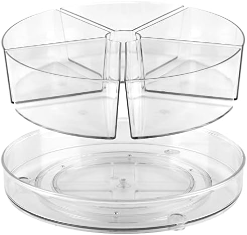 Goramio 10.6" Lazy Susan Organizer with 5 Removable Bins, Clear Plastic Divided Crazy Susan Lazy Susan Turntable, for Fridge Cabinet Refrigerator Kitchen Pantry Organization and Storage