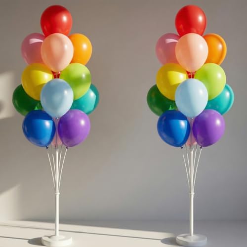 Image of Balloon Column Stand Kit,2 Sets of Assorted Rainbow Balloon Tower Pillar with 10inch Bright Color baloon Reusable Design for Grirls Party,Birthday, Wedding,Baby Shower (13-Colorful)