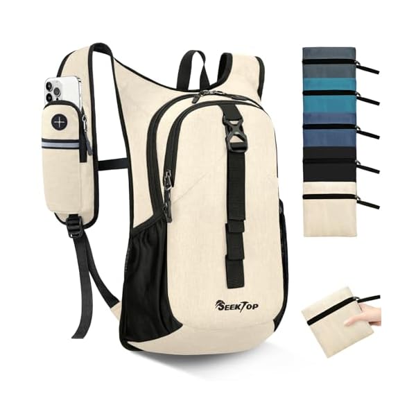 Seektop 15L Small Hiking Backpack for Women Men, Lightweight Hiking Packable Daypack with Phone Pocket for Travel Camping (Beige, 15L)