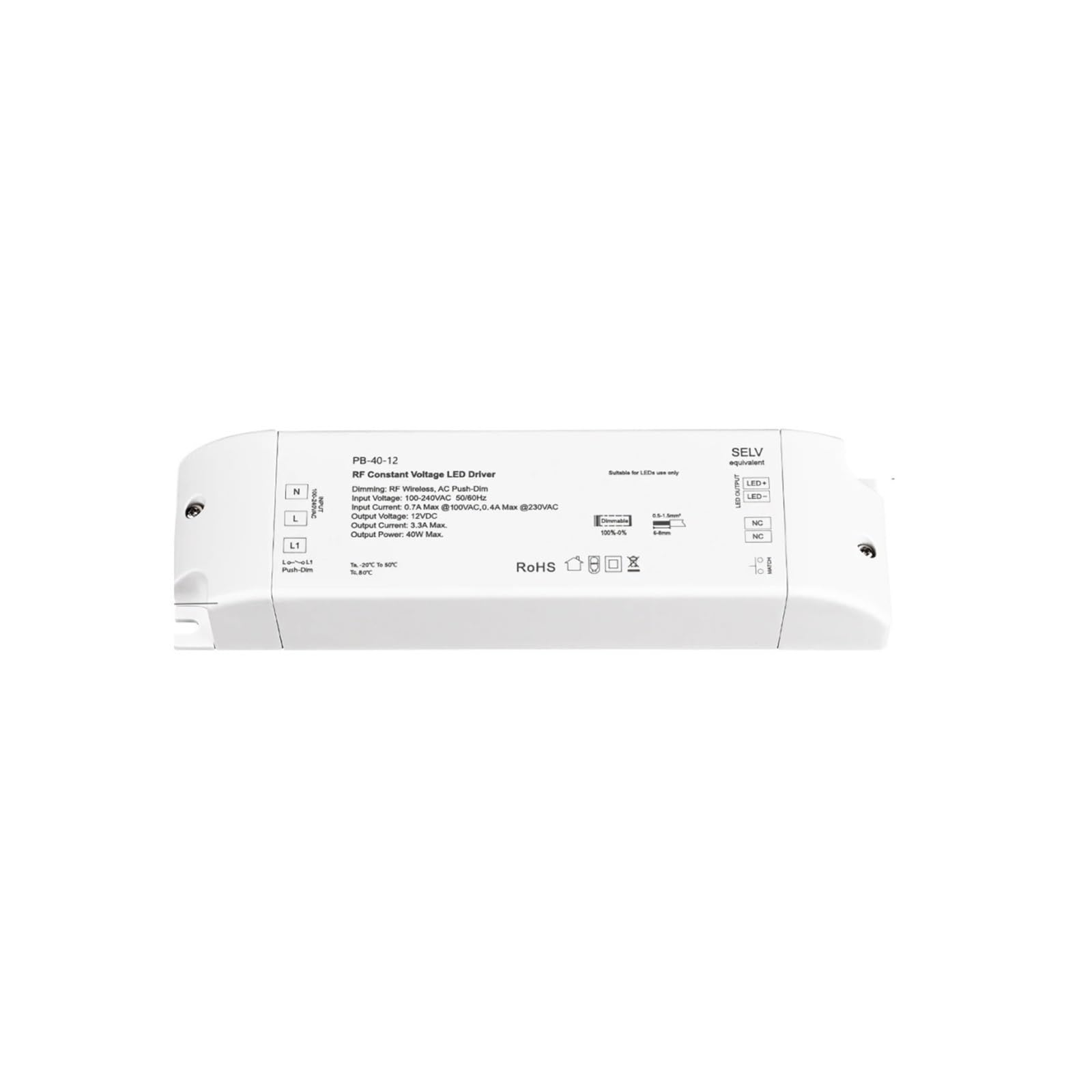 Driver LED dimmerabile 40W 75W 150W Alimentatore push-dim Trasformatore di illuminazione for strisce DC12/24V Alta Affidabilità(12V 40W)