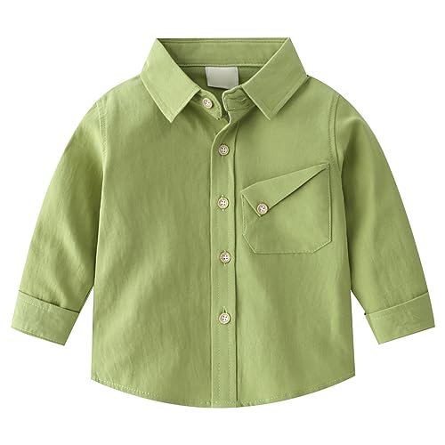 Toddler Boys Long Sleeve Twill Dress Shirts Button Down Polo Shirts Boys School Uniform Overshirt Solid Loose Shacket