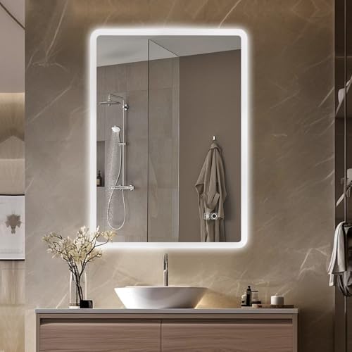 moderntop Miroir de Salle de Bain Mural Anti-buée 70 × 50 cm – Éclairage LED avec 3 lumières à intensité Variable et Interrupteur Tactile | Montage...