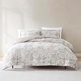 Lush Decor Bali Tropical Leaves Gauze Jacquard Duvet Cover 3 Piece Set King Neutral - Tropical Bedding Sets - Brown Duvet Cover - Coastal Decor