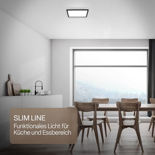 B.K.Licht - LED Deckenlampe mit indirektem Licht, Flach, Neutralweißes Licht, IP44, Panel, LED Lampe, Deckenleuchte, Badezimmer Lampe, Wohnzimmerlampe, Küchenlampe, 29x29x3 cm, Schwarz
