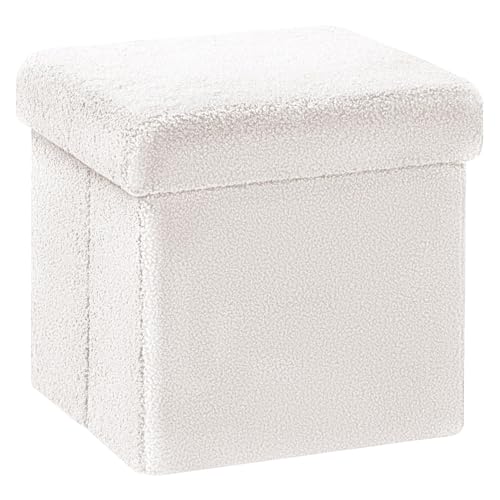 PINPLUS Puff Cubo con Almacenaje Plegable Otomana en Teddy Bouclé Cómodo Taburete y Reposapiés