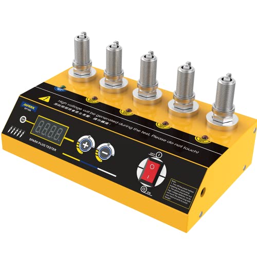 Car Spark Plug Tester Five Holes Spark Tester 110V 220V Spark Plug Ignition Analyzer Tool with Display LCD Screen Engine Ignition Coil Tester 200-9000rpm Working Frequency for Vehicle Car Motorcycle