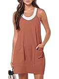 Caracilia Women's Summer Activewear Dresses Casual Spaghetti Strap Mini Athletic Short Dresses for Women Sleeveless Sundress with Pockets C112A5-xiuhong-S Rust