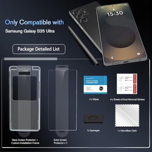 Image of Uyiton Tempered Glass Screen Protector Compatible with Samsung Galaxy S25 Ultra (6.9 Inch) | Pack of 2 | 9H Hardness | Military-Grade Protection | HD Clear | 100% Fingerprint Unlock Compatible | Bubble-Free Installation | Case Friend
